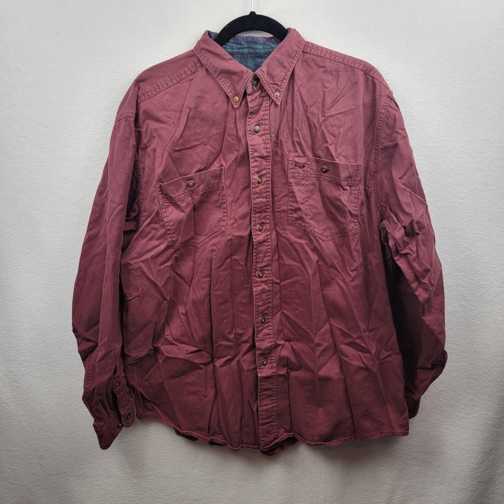 VINTAGE Greatland Apparel Burgundy Button Down Shirt Men's Large Long Sleeve